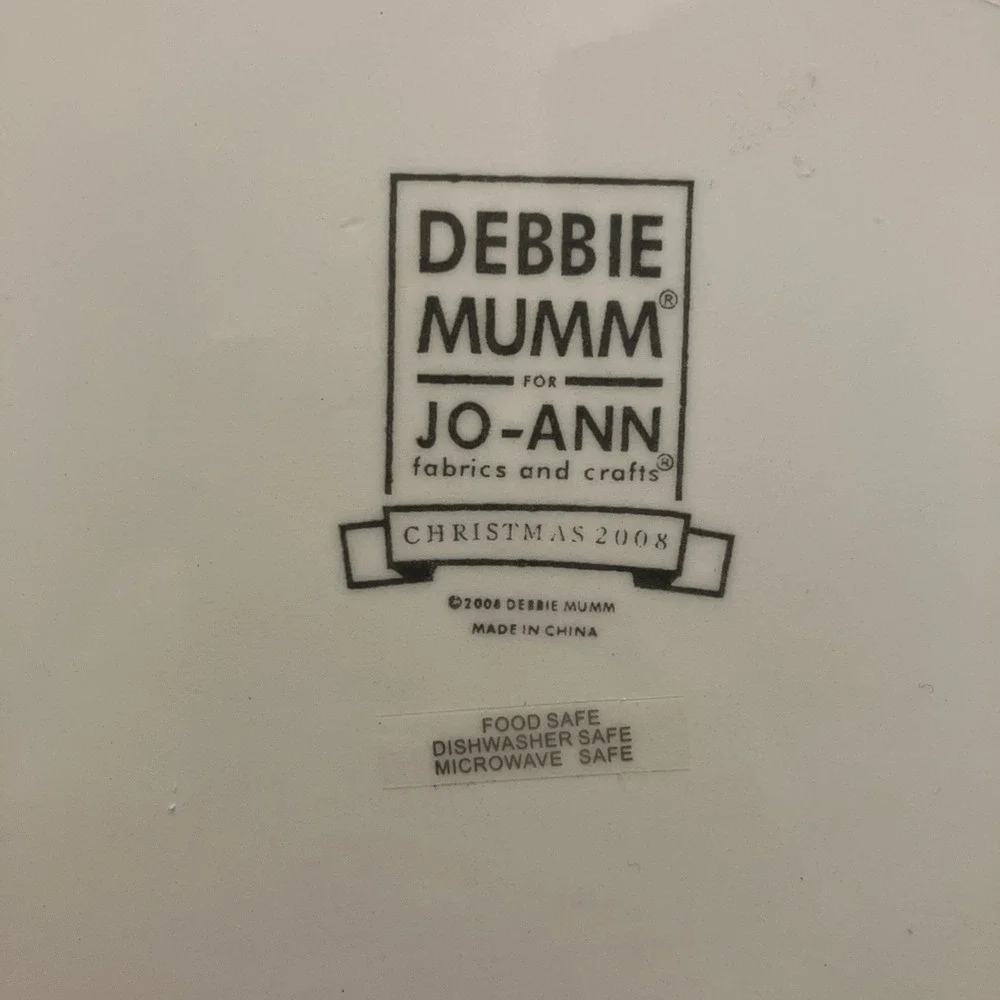 Debbie Mumm JoAnn 2008 Holly Berries Square Porcelain Serving Platter Plaid Chip